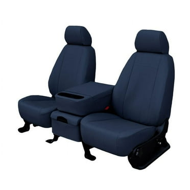 CalTrend Rear Solid Back & 60/40 Cushion Faux Leather Seat Covers for 2019-2022 Chevy/GMC Silverado|Sierra 1500-3500 - CV615-04LX Blue Insert and Trim