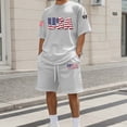 thumbnail image 2 of IWRICH 4th of July Outfits for Men USA Flag Short Sleeve Shirts and Shorts Set 2 Piece Athletic Jogging Tracksuits Light Gray S, 2 of 4