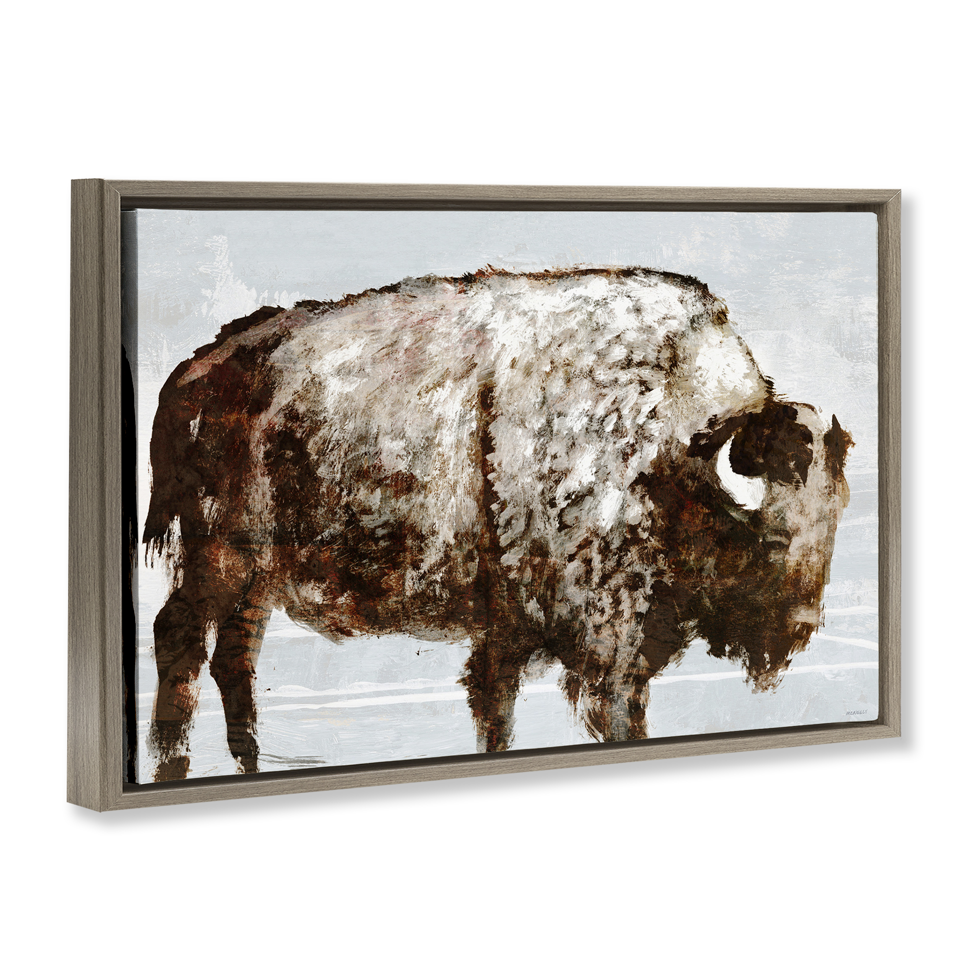 Stupell Industries Abstract Buffalo Impression Animals & Insects Painting Brown Floater Framed Canvas Art Print Wall Art, 31 x 21