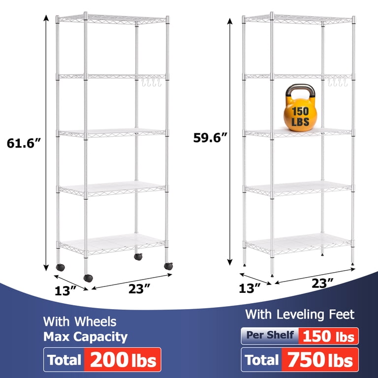 FDW 5-Tier Metal Wire Garage Storage Shelf with Wheels, Chrome photo 8