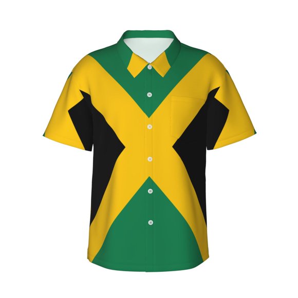 Chemises à Boutons pour Hommes Drapeau de la Jamaïque Hawaïennes Manches Courtes T-Shirts Tropicaux Moyen
