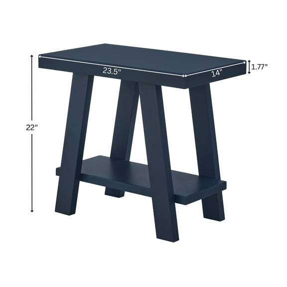 Navy Blue Wooden Side Table with Storage Shelf for Living Room, Compact End Table for Small Spaces