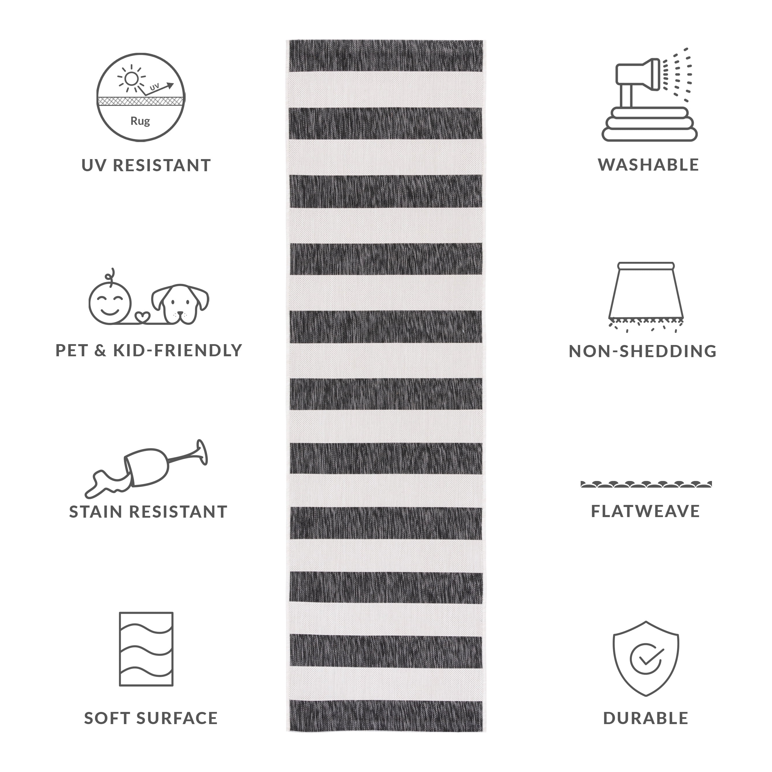 Safavieh Courtyard Earl Striped Indoor/Outdoor Runner Rug, Ivory/Black, 2'3" x 10'