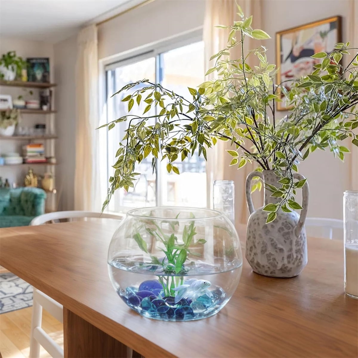 0.66lb Portable Blue Flat Glass Marbles,QZS Durable Vase Filler Glass Pebbles Floral Beads for Table,Aquarium,DIY Craft Decoration