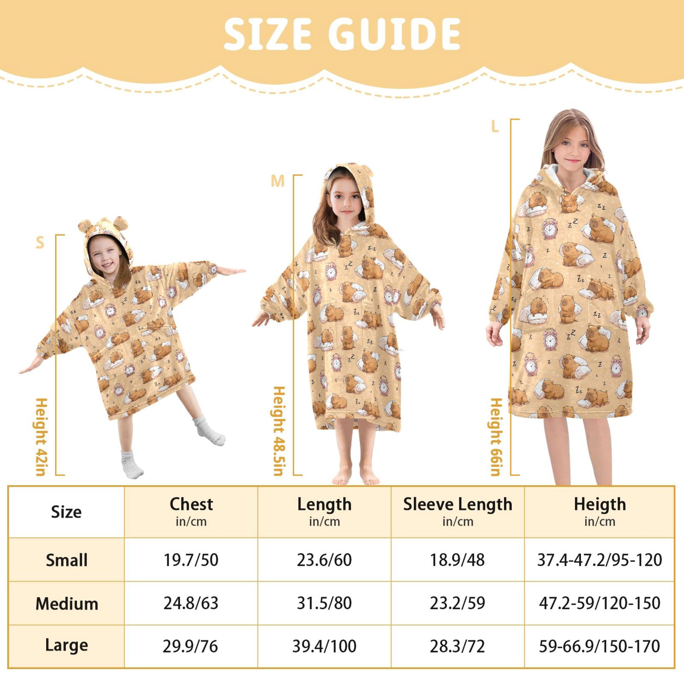 Wearable Blanket Hoodie for Kids Alarm Clock Capybara Flannel Hooded Blanket with Pockets and Sleeves Suitable for Boys and Girls