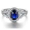 thumbnail image 2 of Vintage 1.50 Carat Blue Sapphire and Diamond Halo Engagement Ring for Women, 2 of 4