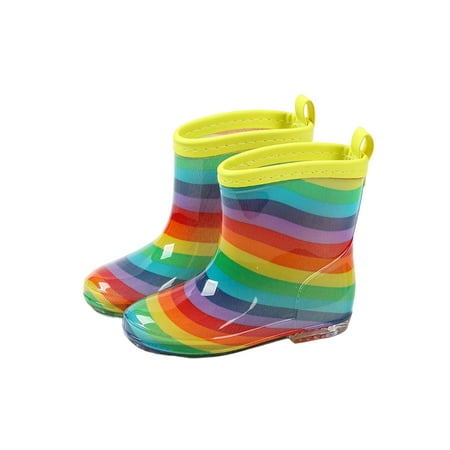 

SIMANLAN Boys Girls Waterproof Booties Slip Resistant Rubber Boots Cartoon Rain Boot Kids Lightweight Garden Shoes Children Wide Calf Rainboot Colorful Striped 6.5C