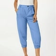 thumbnail image 3 of Symoid Fashion Capris for Women 2025- Casual Solid with Pockets Cropped Pants Summer Womens Fashion Baggy Cuffed Joggers Capri Pants Blue Size 3XL, 3 of 5