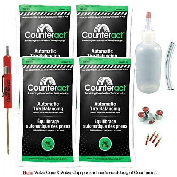 Counteract DIYK-4 Do It Yourself Tire/Wheel Balancing Beads Kit - Off - Road, Light Duty Truck Tires, (4) 4oz DIY Bead Bags, (4) Valve Caps and Cores, (1) Core Remover, Injector Bottle