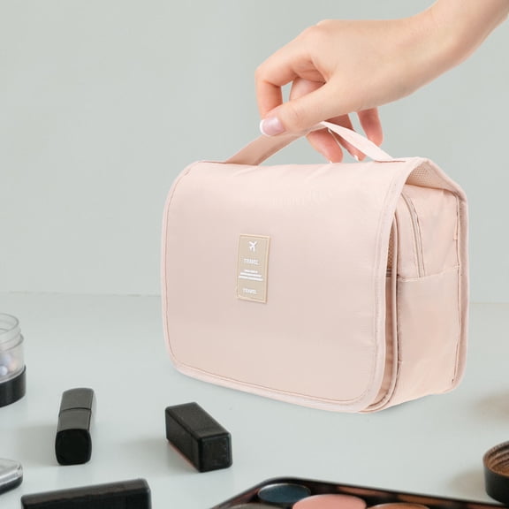 OFFIGAM Beige Oxford Cloth Makeup Organizer Bag for Travel, Toiletries, Cosmetics, and Essential Storage