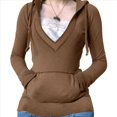 thumbnail image 3 of Sudadera con Capucha para Mujer, de Otoño, de Larga, Holgada, con Encaje, Cuello en V y Bolsillos. Marrón L, 3 of 6