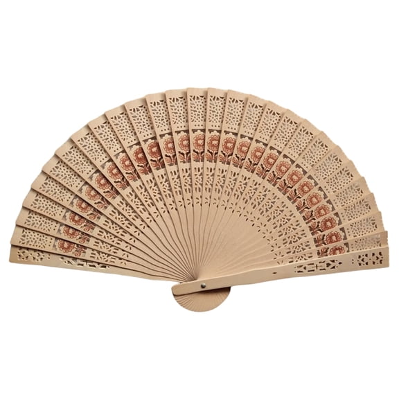 8 Inch Sandalwood Folding Hand Fan - Vintage Wooden Handheld Fan with Hollow-Carved Pattern and Tassel, Japanese Chinese Accessories for Wedding, , Home Decor, and Party Favors