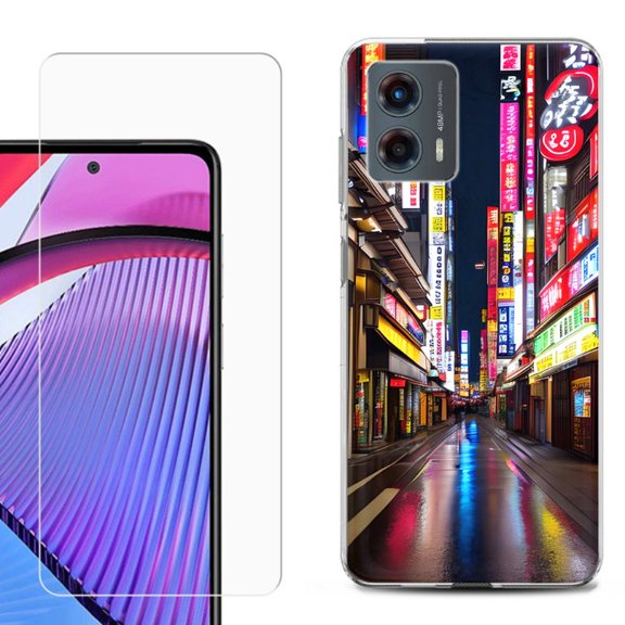 OneToughShield ® Compatible with Motorola Moto G 5G 2023, Shockproof Phone Case, with Tempered Glass Screen Protector - Neon Street