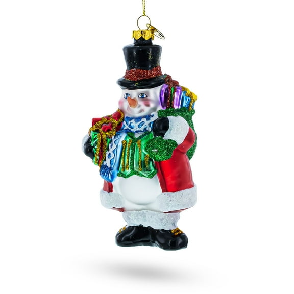 Snowman with Black Hat Glass Christmas Ornament