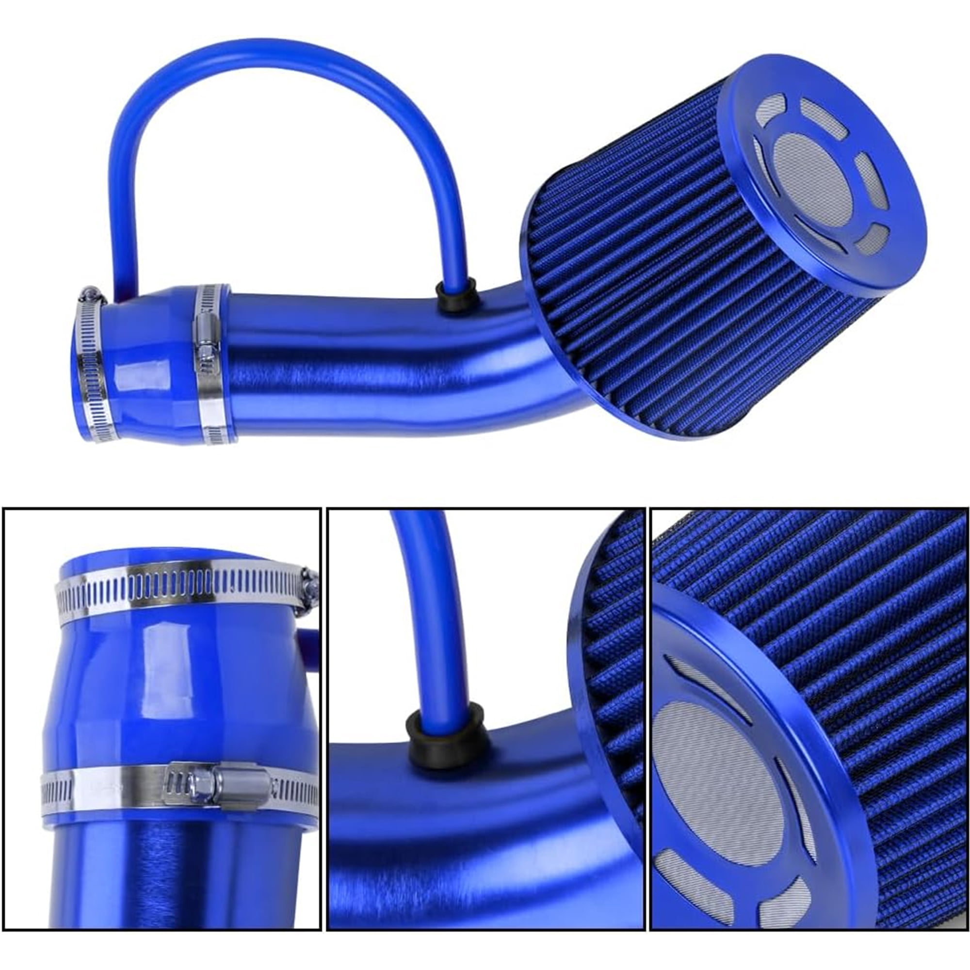 3'' Cold Air Intake Kit Aluminum Automotive Cold Air Intake Pipe Filter Induction Flow Hose Pipe Kit, Blue
