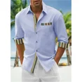 thumbnail image 1 of Camisa casual de manga larga con bolsillo a rayas y parches de color sólido para hombre, camisa hawaiana Tiki Vaion, tela cómoda, talla grande, 1 of 6