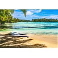 thumbnail image 2 of Perry, William 18x13 White Modern Wood Framed Museum Art Print Titled - Colorful Hauru Point beach palm trees-Moorea-Tahiti-French Polynesia-Different blue colors from lag, 2 of 4
