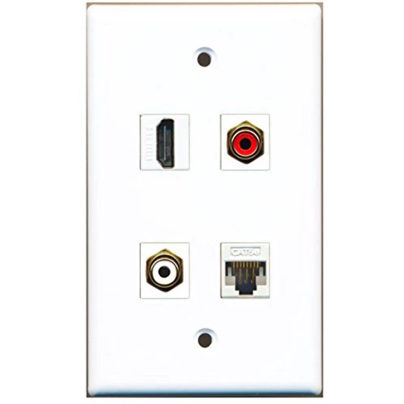 RiteAV - 1 Port HDMI 1 Port RCA Red 1 Port RCA White 1 Port Cat5e Ethernet White Wall Plate