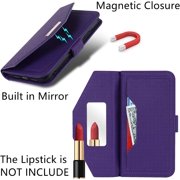 Crossbody Wallet for iPhone 12 Pro Max Case with Adjustable Lanyard Strap Credit Card Holder 6.7,PU Leather Handbag Purse Kickstand Make Up Mirror Cover Case for Men Women Girl,Purple