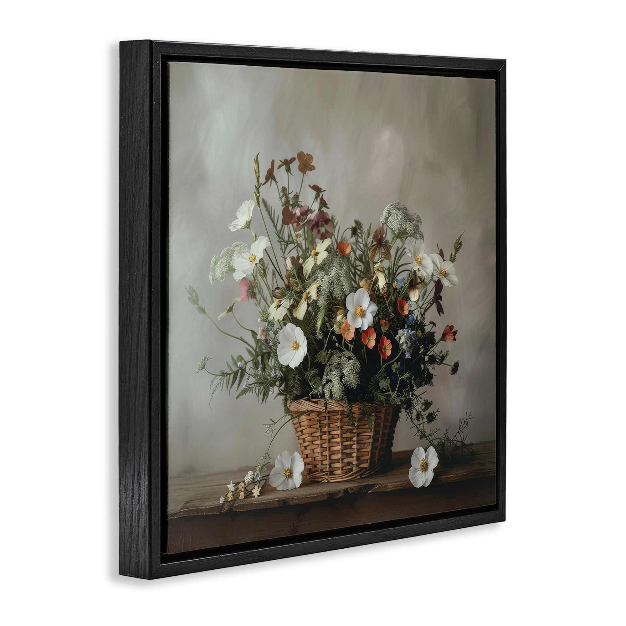 Stupell Industries Flowers In A Basket Arrangement Black Framed Floater Canvas Wall Art, design by Lazar Studio