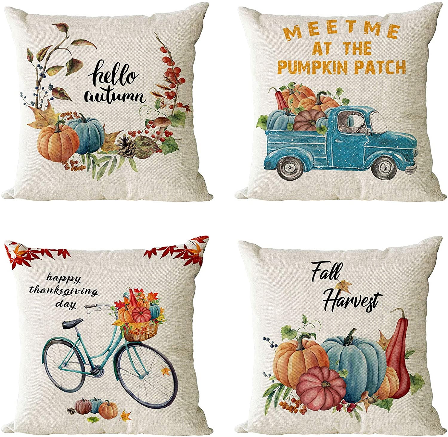 Fall Harvest Pumpkin Linen Blend Car Throw Pillow Case Truck Cushion Cover Sofa 