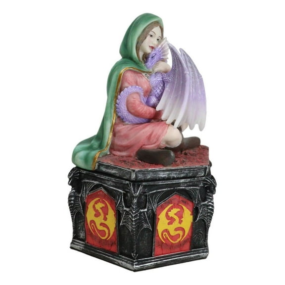 Fantasy Four Seasons Fall Friendship Fairy With Dragon Decorative Box Figurine