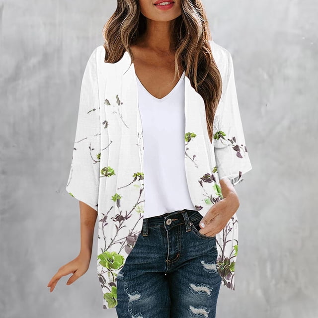 Cárdigan de manga larga para mujer, blusa informal estampada con bolsillo, abrigo tipo cárdigan para mujer