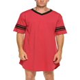 thumbnail image 1 of Men Summer Short Sleeve Pajamas V Neck Stripe Irregular Hem Long Sleepshirts, 1 of 8