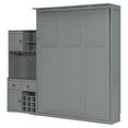 thumbnail image 4 of Harper & Bright Designs Queen Size Murphy Bed with Cabinet and LED Strip, Wooden Queen Cabinet Bed Wall Bed with Wine Rack, Glass Holder and Drawers, Gray, 4 of 14