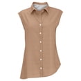 thumbnail image 4 of Yigetop Spring Work Clothes for Women 2025, Cotton Linen Shirts for Women Sleeveless Collared Tops Oversized Button Up Blouses Work Shirts Casual Summer Tshirt Sleeveless Blouses for Women Khaki 2XL, 4 of 8