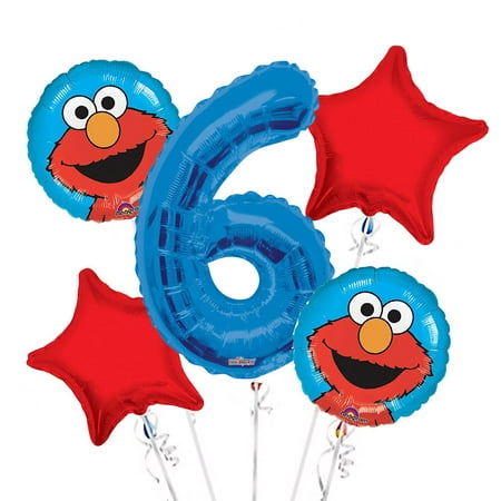Sesame Street Elmo Balloon Bouquet 6th Birthday 5 Pcs Party