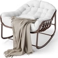 thumbnail image 1 of Bingirl Outdoor Rocking Chair Oversized Rattan Lounge Chair with Cushions and Metal Frame for Balcony Backyard Porch Bedroom White, 1 of 6