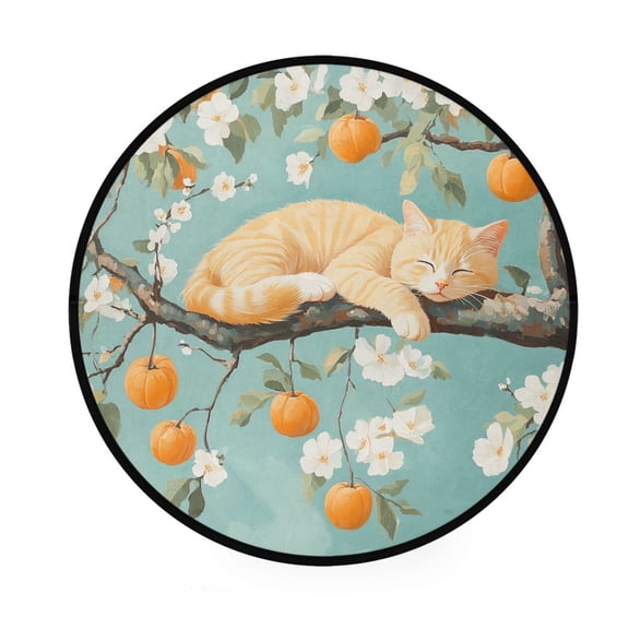 BZSMCE Round Decorative Floor Mat Blissful Blossom Catnap Pattern 36.2IN