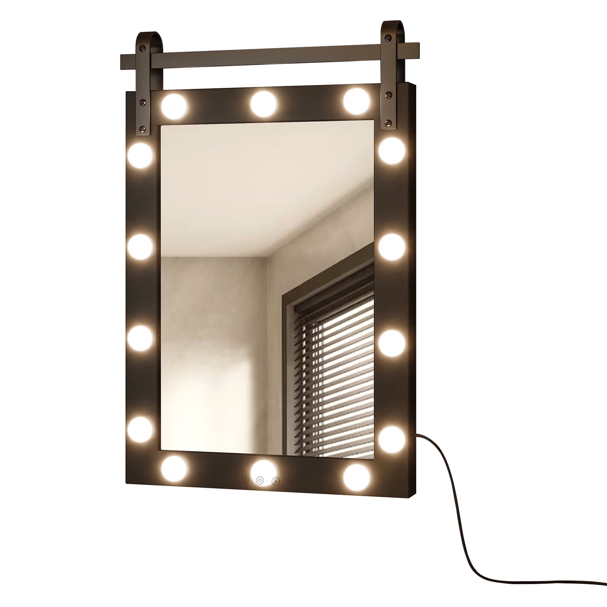 Dextrus 23.6" x 34.6'' Vanity Mirror with Lights, Smart Touch Control Hollywood Makeup Mirror with 3 Color Modes, Bathroom Wall Mounted Mirror Rectangle Vertical Mirror, Black