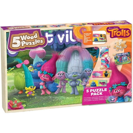 Trolls 5 Wood Jigsaw Puzzles in Wood Storage Box - Walmart.com
