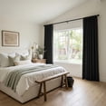 thumbnail image 2 of 100% Blackout Faux Linen Curtains for Livingroom Bedroom W50 X L84,2 Panels Set Thermal Insulated Curtains With Free 20 Ring Clips- Black, 2 of 9
