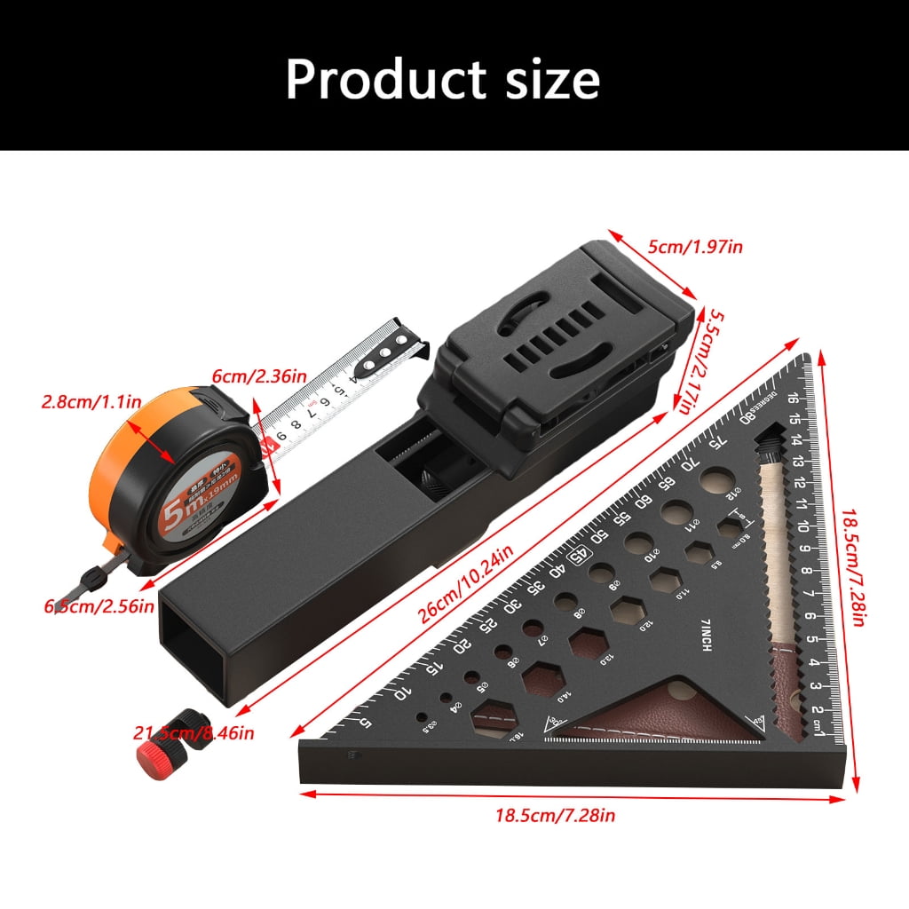 Magnetic Locking Clip 5M Steel Tape Measure Triangle Rulers Double Tool Holders