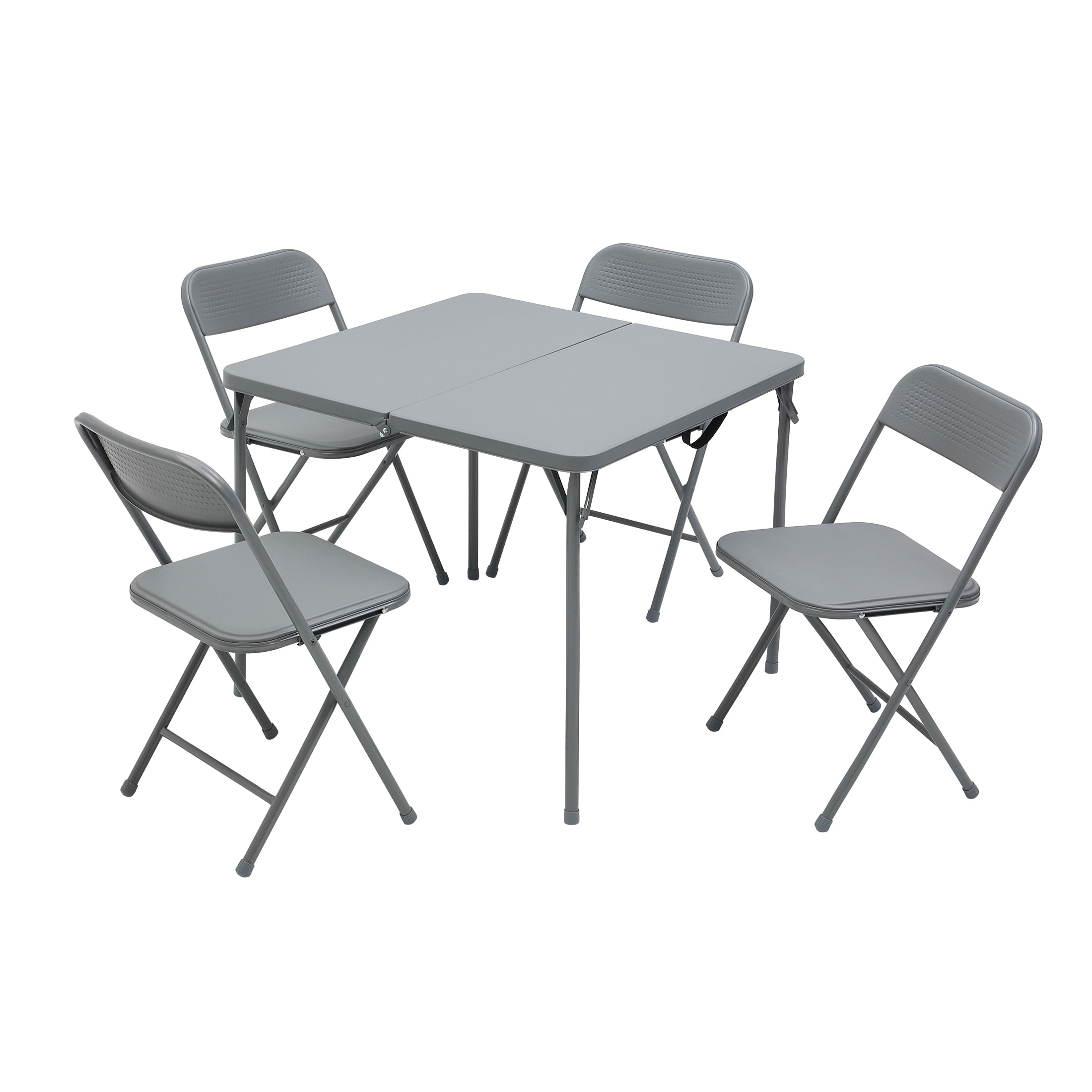 (3 pack) Mainstays 5-Piece 34 in Square Centerfold Folding Card Table and 4 Folding Chairs Set, Gray