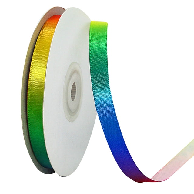 1 Roll Rainbow Ribbon High Density Gradient Polyester Ribbon Colorful Gift Wrapping Strip DIY Baking Packing Ribbon for Home Store (22M Long 1CM Width Style Colorful)