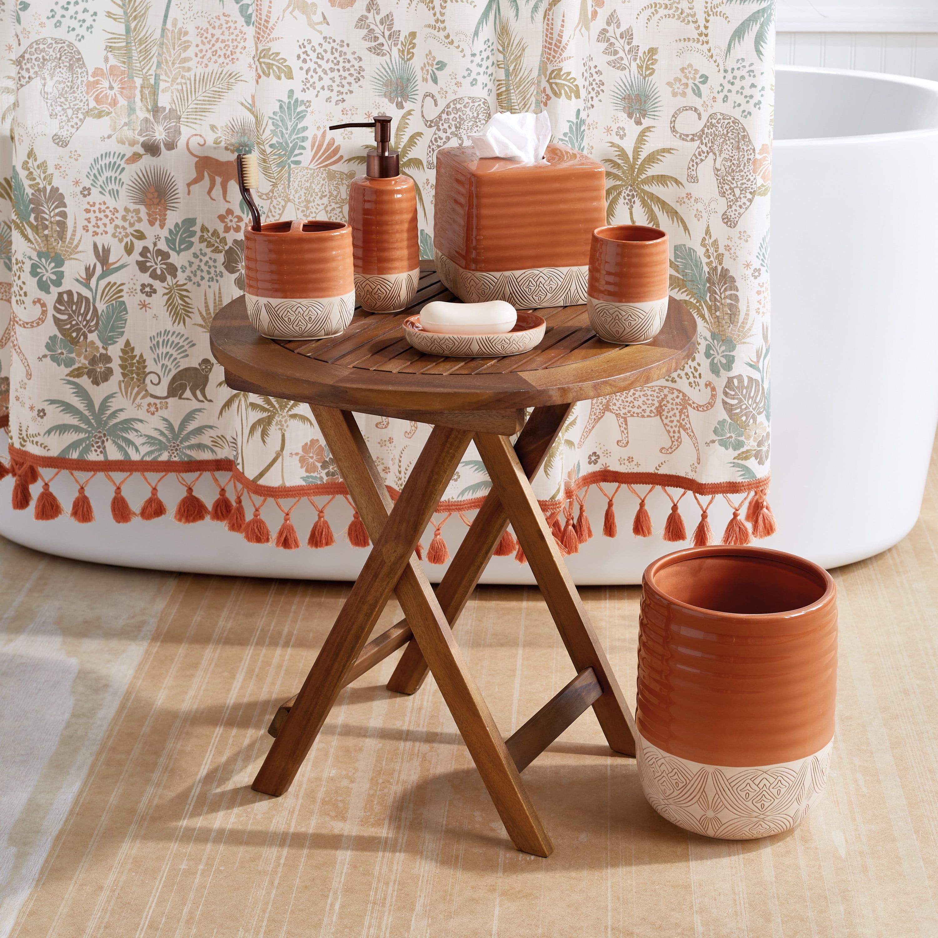 Destinations Pineapple Palm Wastebasket, 1 Each, Ceramic, Orange