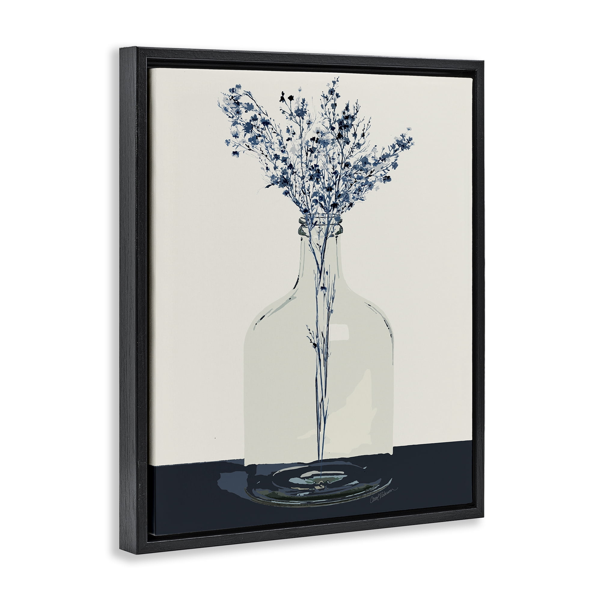 Stupell Industries Wildflowers in Glass Vase Plants & Flowers Painting Black Floater Framed Canvas Art Print Wall Art, 25 x 31