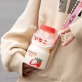 thumbnail image 3 of Botella de agua de plástico de viaje Linda botella de coctelera de cartón de leche Kawaii Botella de bebida en forma de botella para niños/niñas/vasos para adultos (480 ml) (fresa (transparente)) TUNC Sencillez, 3 of 5