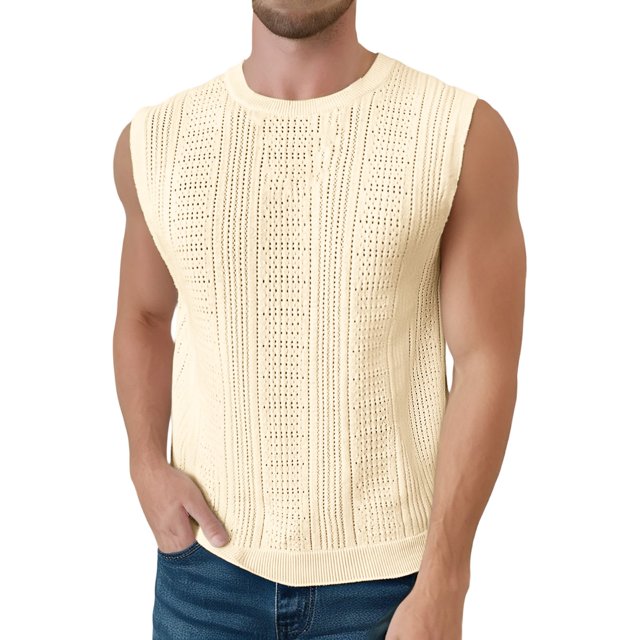 Haut Sans Manches à Capuche en Maille Couleur Unie Col en V Creux Ample