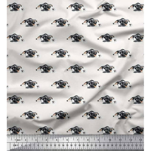 Soimoi Rayon Fabric Basset Hound Dog Print Sewing Fabric Yard 42 Inch Wide