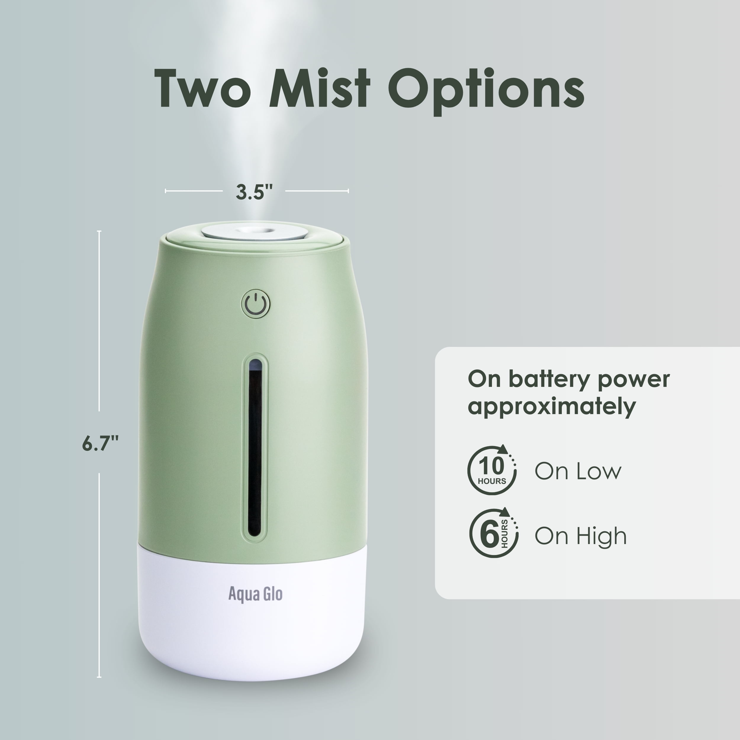 Airvana Aqua Glo Personal, Portable Humidifiers for Bedroom – Ultrasonic Cool Mist Humidifier with Built In Rechargeable Battery. Air Humidifier for Baby, Plants, Home, Office, Travel. Mint Green
