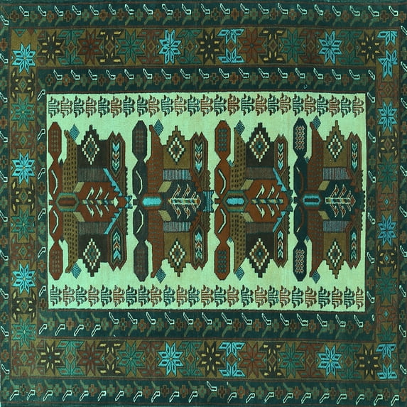 Ahgly Company Indoor Square Persian Turquoise Blue Traditional Area Rugs, 5' Square