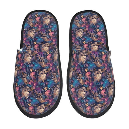 Balery Skull starry sky flower Slient Indoor Furry Fleece Comfort House Shoes Soft Non-Slip Home Shoes Cotton slippers House Slippers-- Large