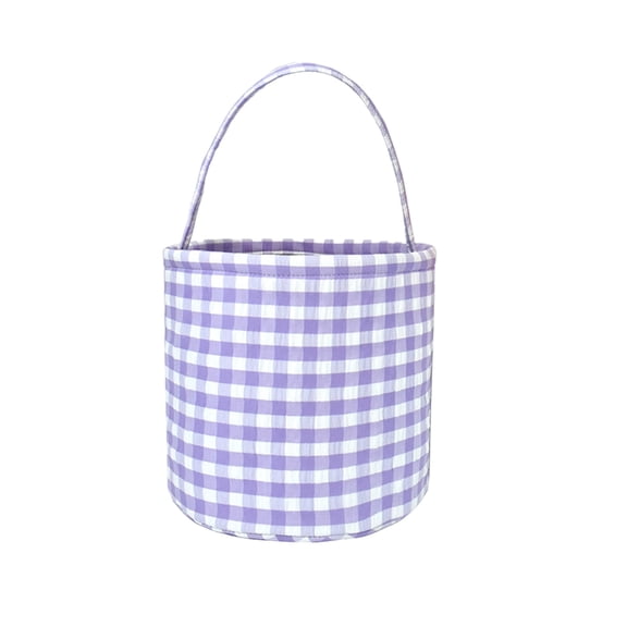 Halloween Plaid Gift Basket, Round Fabric Storage Bucket with Tassel Handles for Kids Candy Party and Home Decor