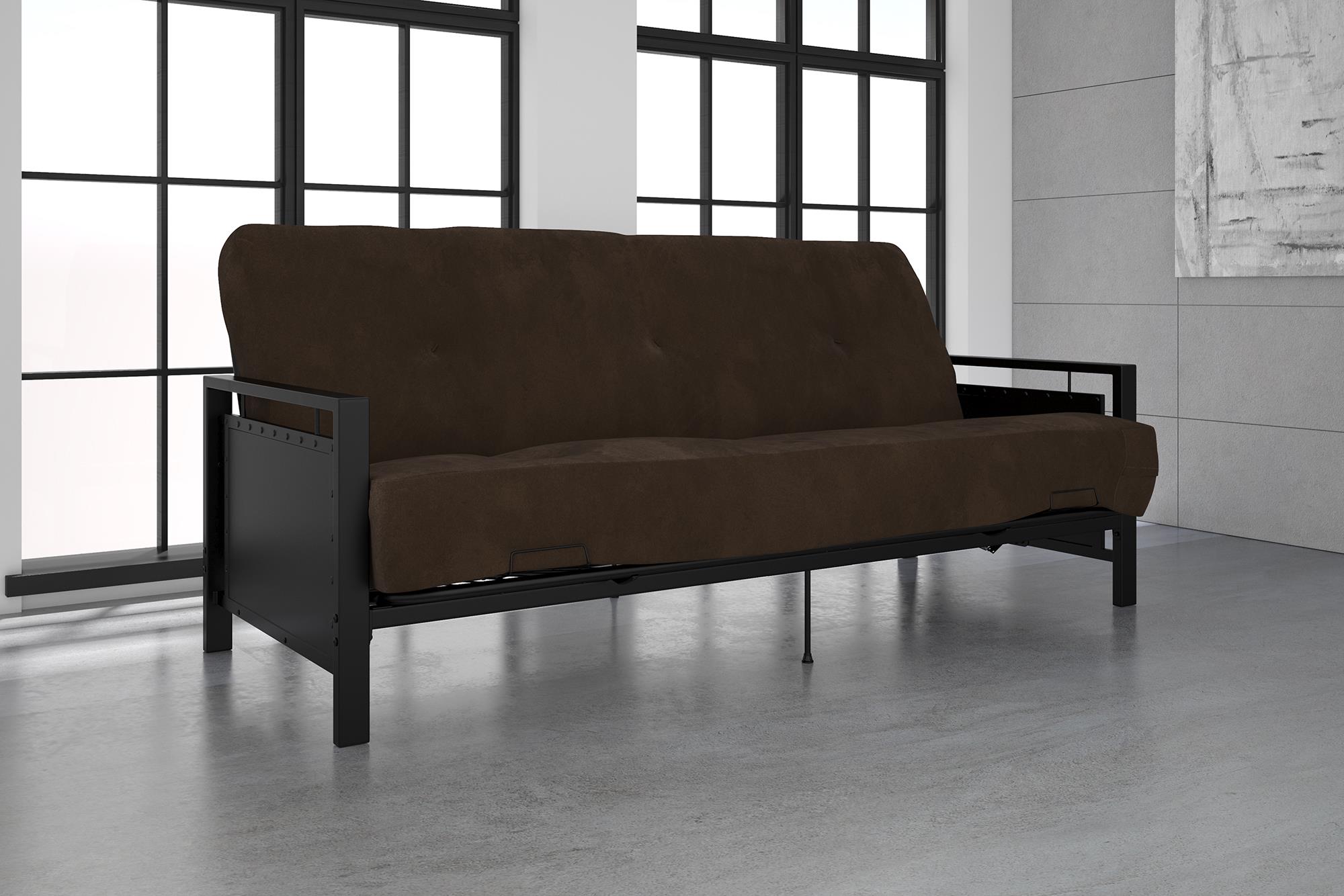 DHP Henley Black Metal Arm Futon Frame with Coil Full Futon Mattress