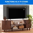 thumbnail image 5 of Dextrus 70 Inch Mid Century Modern TV Stand with Fluted Rolling Doors and Adjustable Shelves, Fits Up to 75 Inch TV for Living Room, Walnut, 5 of 10